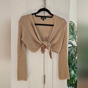 Topshop Shimmer Knit Gold Tie-Front Cardigan